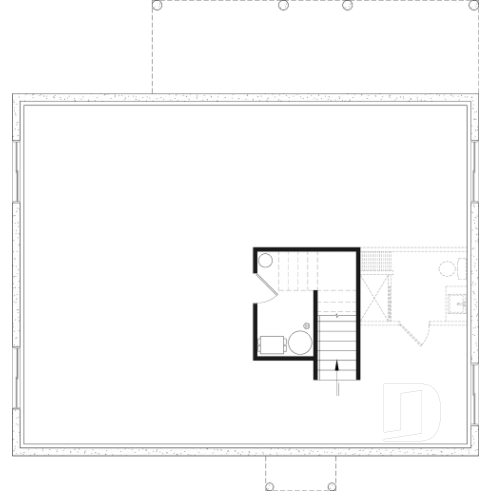 Sous-sol aménageable (Optionel $) - Plan de chalet moderne plain-pied avec 3 chambres, dalle flottante et foyer extérieur - Bonzai 4