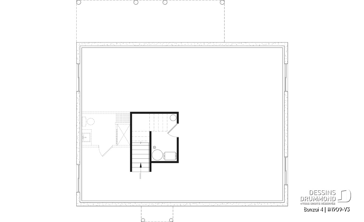Sous-sol aménageable (Optionel $) - Plan de chalet moderne plain-pied avec 3 chambres, dalle flottante et foyer extérieur - Bonzai 4