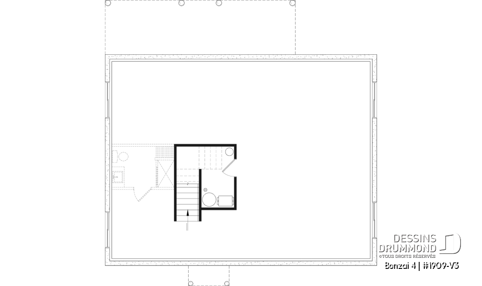 Sous-sol aménageable (Optionel $) - Plan de chalet moderne plain-pied avec 3 chambres, dalle flottante et foyer extérieur - Bonzai 4