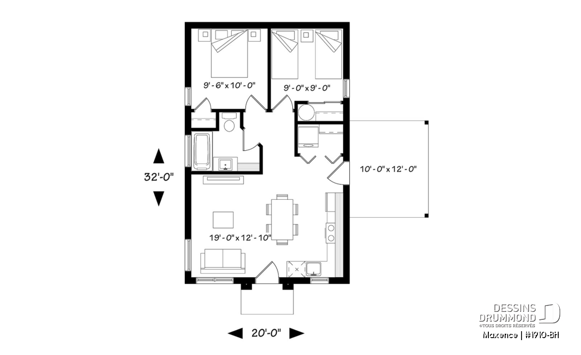 Rez-de-chaussée - Maison contemporaine abordable, 2 chambres, cuisine et séjour à aire ouverte, terrasse latérale - Maxence