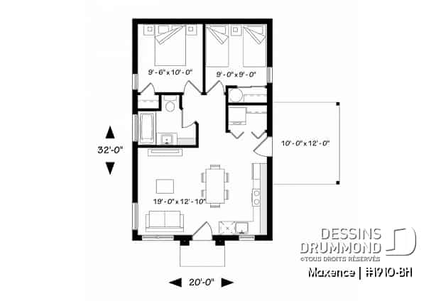 Rez-de-chaussée - Maison contemporaine abordable, 2 chambres, cuisine et séjour à aire ouverte, terrasse latérale - Maxence
