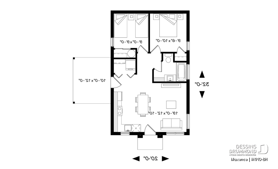 Rez-de-chaussée - Maison contemporaine abordable, 2 chambres, cuisine et séjour à aire ouverte, terrasse latérale - Maxence