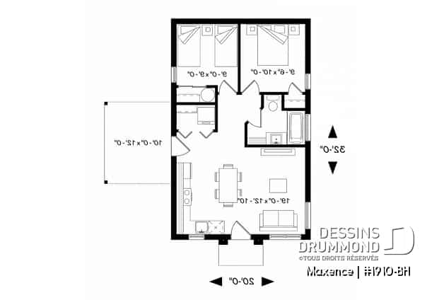 Rez-de-chaussée - Maison contemporaine abordable, 2 chambres, cuisine et séjour à aire ouverte, terrasse latérale - Maxence