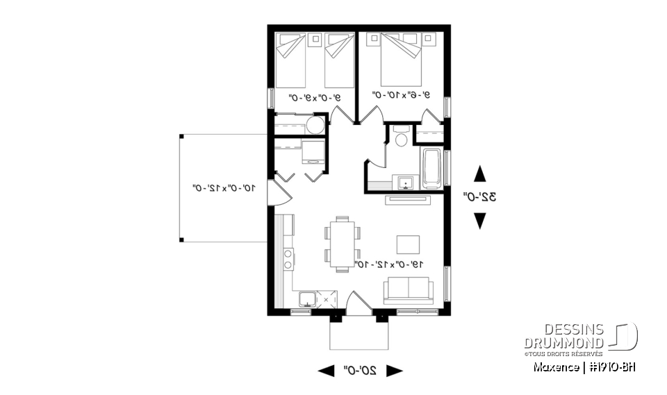 Rez-de-chaussée - Maison contemporaine abordable, 2 chambres, cuisine et séjour à aire ouverte, terrasse latérale - Maxence