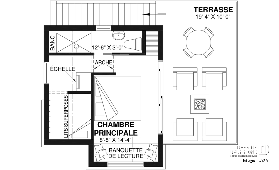 Étage - Plan de petit chalet remarquable offrant 1+ chambres et beaucoup de lumière naturelle! - Rifugio