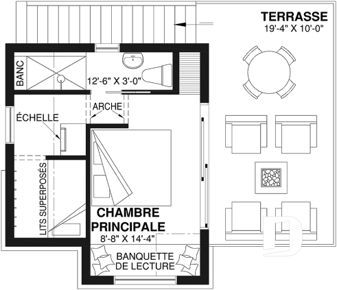 Étage - Plan de petit chalet remarquable offrant 1+ chambres et beaucoup de lumière naturelle! - Rifugio