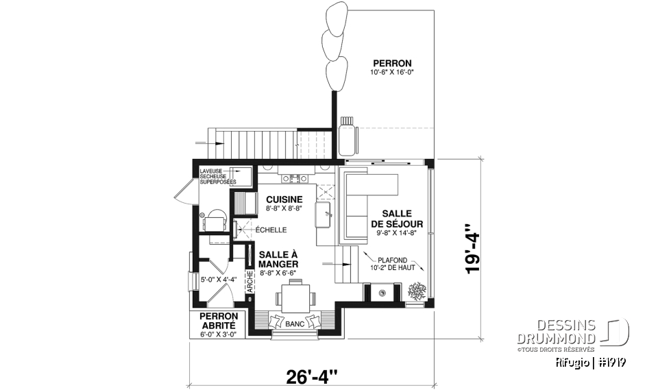 Rez-de-chaussée - Plan de petit chalet remarquable offrant 1+ chambres et beaucoup de lumière naturelle! - Rifugio
