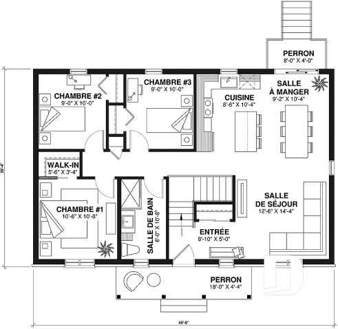 Rez-de-chaussée - Modèle économique de plain-pied 3 chambres au même plancher, espace ouvert, walk-in chambre des parents - Sam