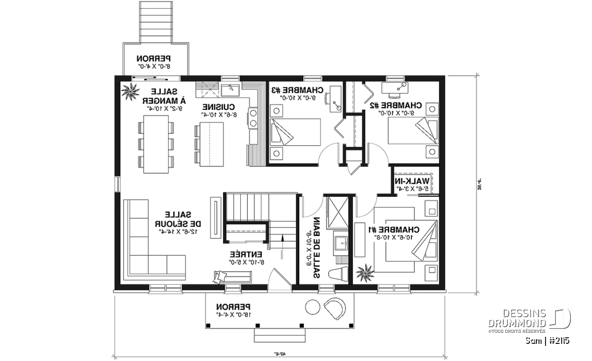 Rez-de-chaussée - Modèle économique de plain-pied 3 chambres au même plancher, espace ouvert, walk-in chambre des parents - Sam