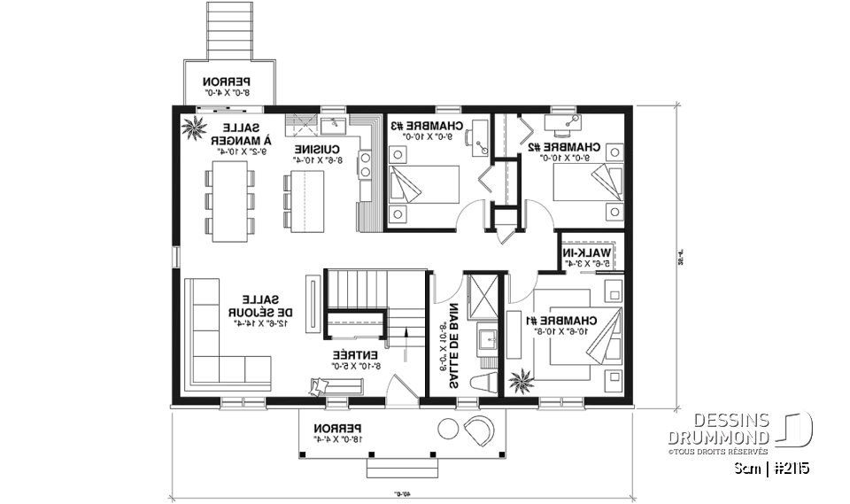 Rez-de-chaussée - Modèle économique de plain-pied 3 chambres au même plancher, espace ouvert, walk-in chambre des parents - Sam