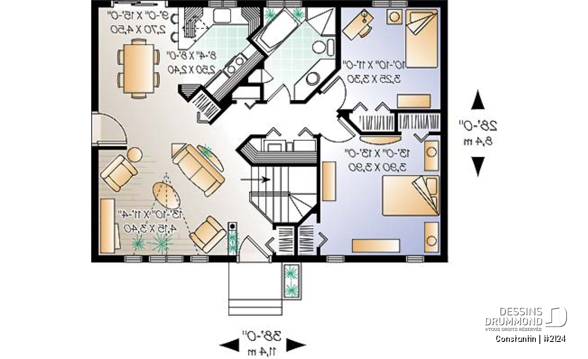 Rez-de-chaussée - Plan de maison de plain-pied pour petit budget, 2 chambres, entrée accueillante, beau look contemporain - Constantin