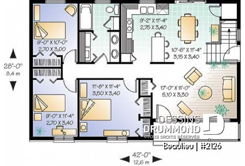 Rez-de-chaussée - Plan de maison 3 chambres, plain-pied chapêtre, salle de lavage au rdc., grande cuisine - Beaulieu