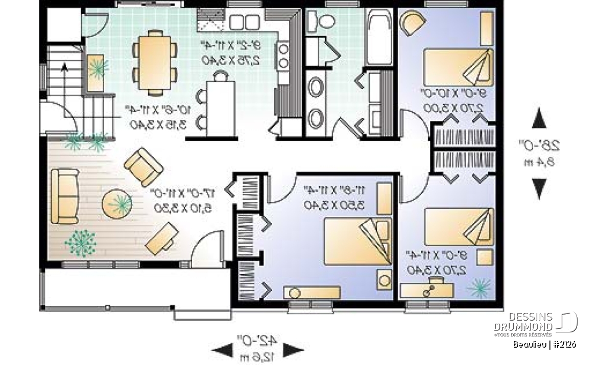 Rez-de-chaussée - Plan de maison 3 chambres, plain-pied chapêtre, salle de lavage au rdc., grande cuisine - Beaulieu