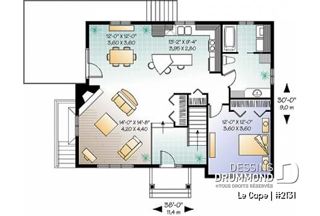 Rez-de-chaussée - Plan de plain-pied champêtre 1 à 3 chambres (2 au s-sol), 2 séjours, foyer, vestibule, accès privé au s-sol - Le Cape