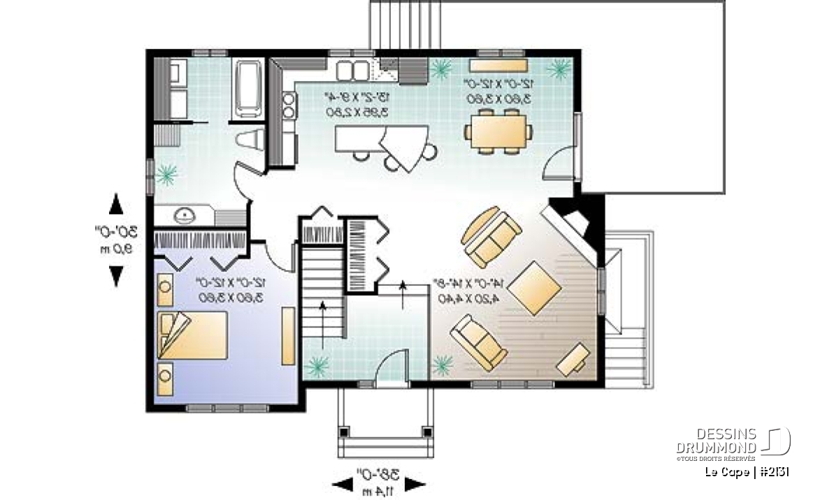 Rez-de-chaussée - Plan de plain-pied champêtre 1 à 3 chambres (2 au s-sol), 2 séjours, foyer, vestibule, accès privé au s-sol - Le Cape