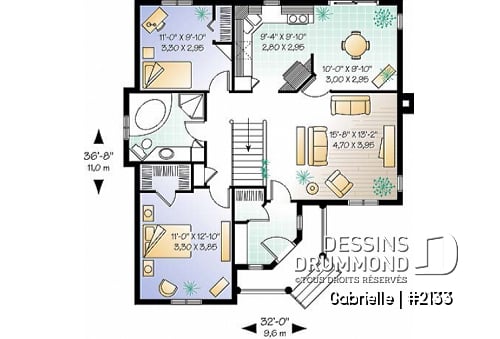 Rez-de-chaussée - Plan de plain-pied abordable, 2 chambres, vestibule fermé et belle cuisine - Gabrielle
