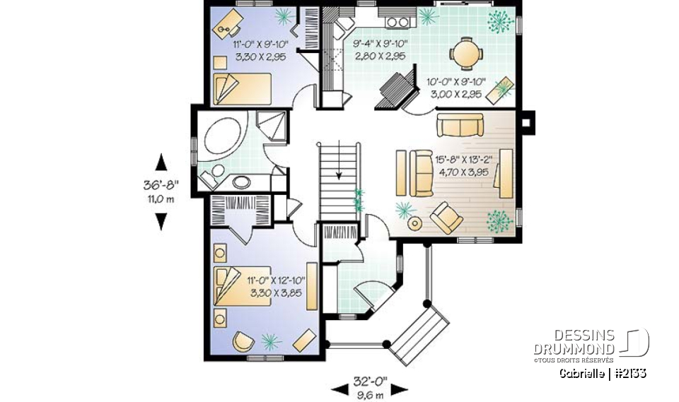 Rez-de-chaussée - Plan de plain-pied abordable, 2 chambres, vestibule fermé et belle cuisine - Gabrielle
