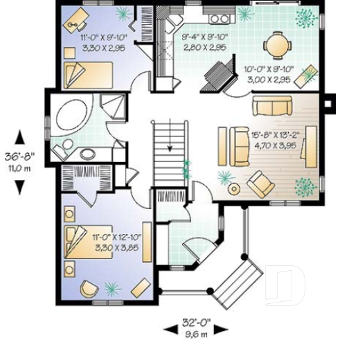Rez-de-chaussée - Plan de plain-pied abordable, 2 chambres, vestibule fermé et belle cuisine - Gabrielle