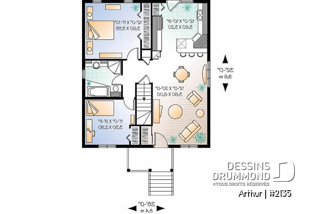 Rez-de-chaussée - Plan de plain-pied abordable, 2 chambres, cuisine avec comptoir-lunch, galerie avant - Arthur