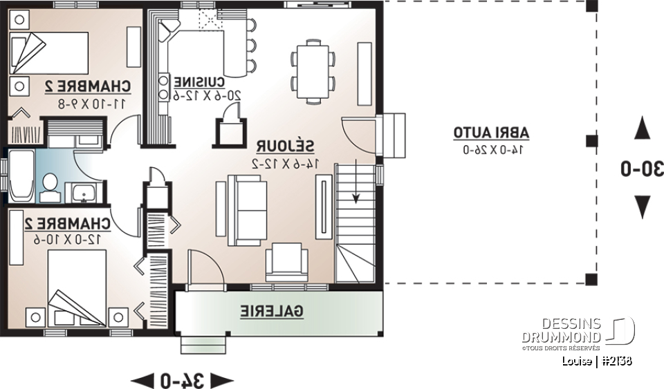 Rez-de-chaussée - Plan de plain-pied abordable, 2 chambres, garde-manger, porte-patio, galerie arbitrée, abri auto - Louise