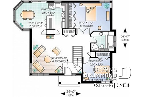 Rez-de-chaussée - Plan de plain-pied abordable, 2 chambres, vestibule rabaissé, îlot, grande chambre des parents - Colorado
