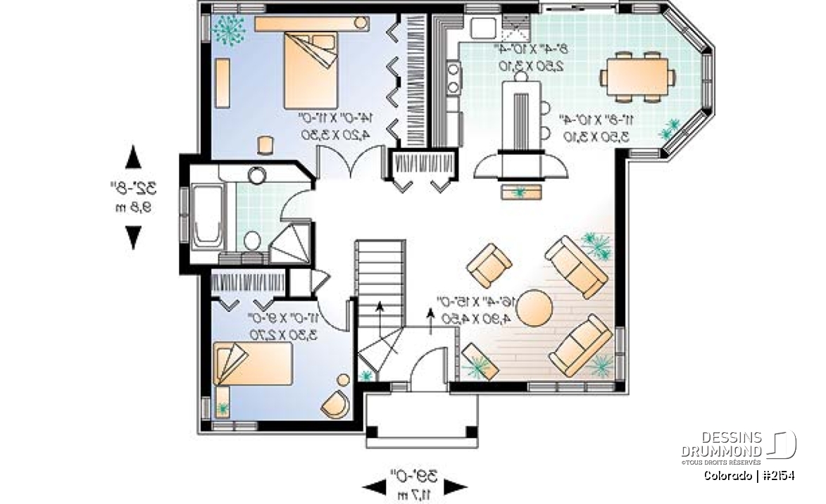 Rez-de-chaussée - Plan de plain-pied abordable, 2 chambres, vestibule rabaissé, îlot, grande chambre des parents - Colorado