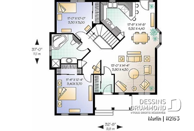 Rez-de-chaussée - Plain-pied économique 2 chambres, plafond cathédral partiel au salon, espace ouvert, beau style champêtre - Merlin