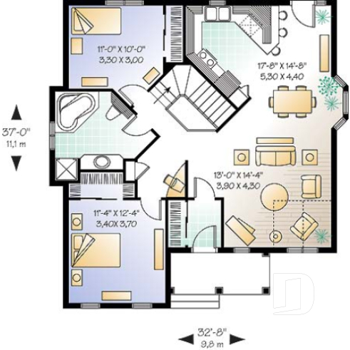 Rez-de-chaussée - Plain-pied économique 2 chambres, plafond cathédrale partiel au salon, espace ouvert, beau style champêtre - Merlin