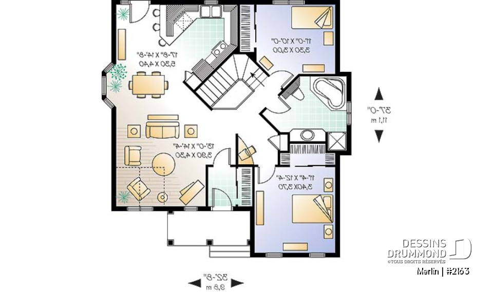 Rez-de-chaussée - Plain-pied économique 2 chambres, plafond cathédrale partiel au salon, espace ouvert, beau style champêtre - Merlin