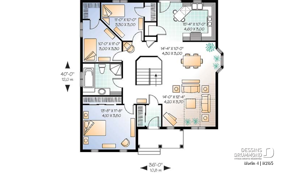Rez-de-chaussée - Plan de plain-pied 3 chambres au rez-de-chaussée, salle à manger et salon à aire ouverte, garde-manger - Merlin 4