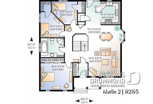 Rez-de-chaussée - Plan de plain-pied 3 chambres au rez-de-chaussée, salle à manger et salon à aire ouverte, garde-manger - Merlin 4