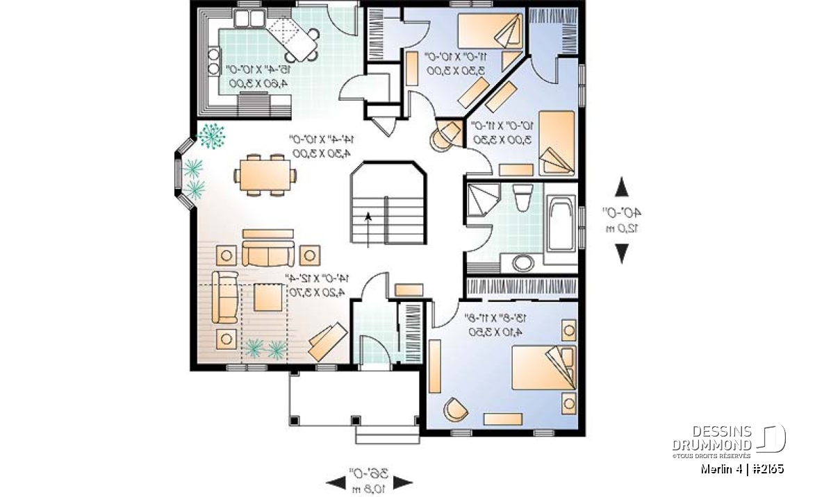 Rez-de-chaussée - Plan de plain-pied 3 chambres au rez-de-chaussée, salle à manger et salon à aire ouverte, garde-manger - Merlin 4