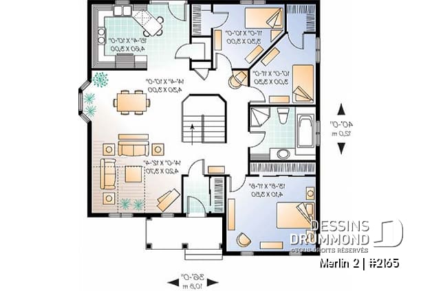 Rez-de-chaussée - Plan de plain-pied 3 chambres au rez-de-chaussée, salle à manger et salon à aire ouverte, garde-manger - Merlin 4