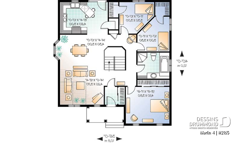 Rez-de-chaussée - Plan de plain-pied 3 chambres au rez-de-chaussée, salle à manger et salon à aire ouverte, garde-manger - Merlin 4