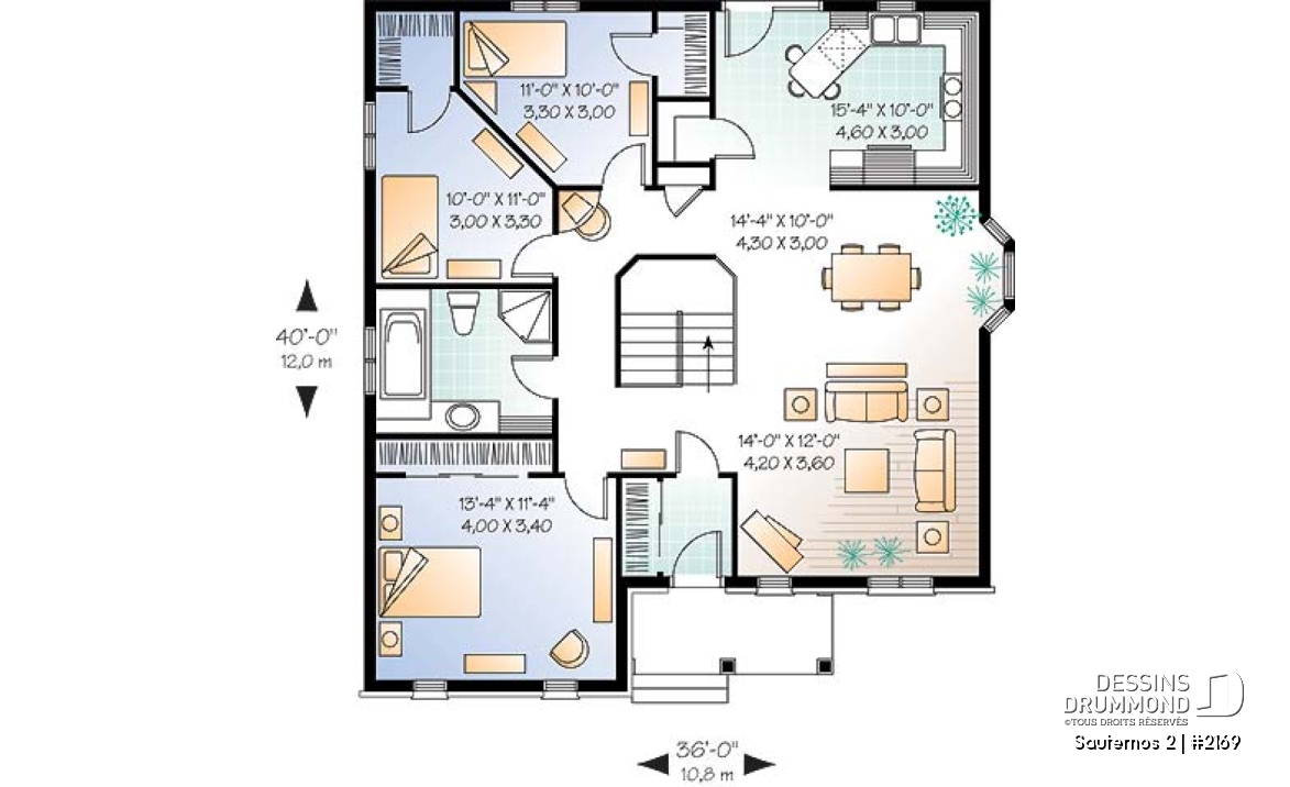 Rez-de-chaussée - Plan de maison 1 étage avec sous-sol non-fini, 3 chambres, vestibule fermé, coin bureau, garde-manger - Sauternos 2