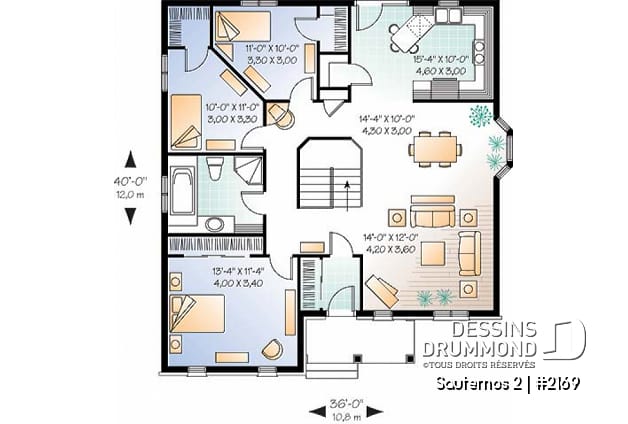Rez-de-chaussée - Plan de maison 1 étage avec sous-sol non-fini, 3 chambres, vestibule fermé, coin bureau, garde-manger - Sauternos 2