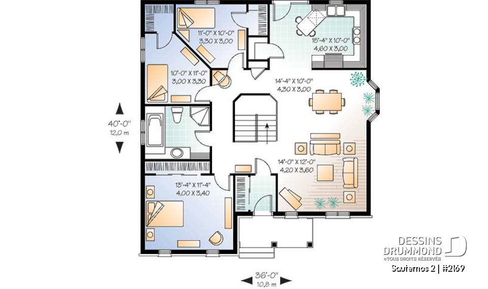 Rez-de-chaussée - Plan de maison 1 étage avec sous-sol non-fini, 3 chambres, vestibule fermé, coin bureau, garde-manger - Sauternos 2