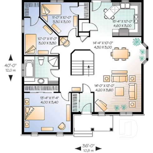 Rez-de-chaussée - Plan de maison 1 étage avec sous-sol non-fini, 3 chambres, vestibule fermé, coin bureau, garde-manger - Sauternos 2