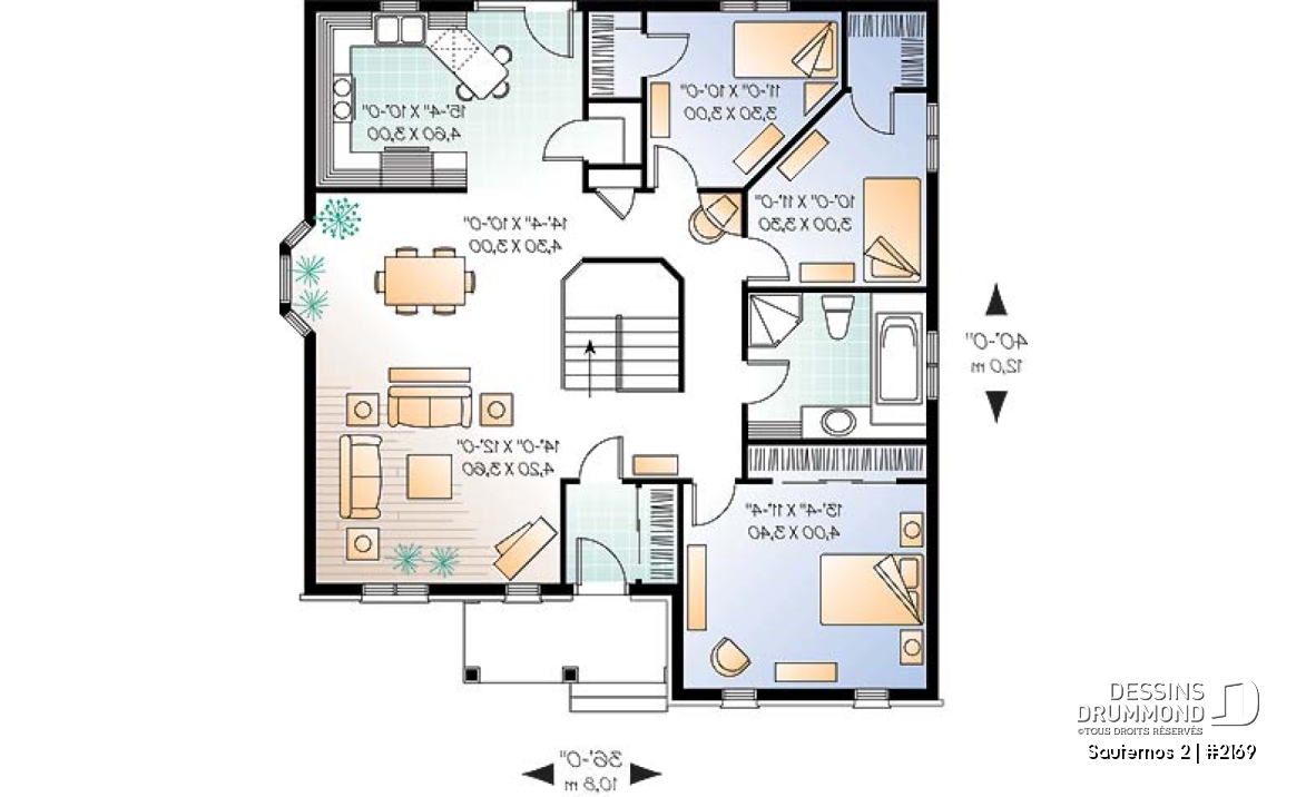 Rez-de-chaussée - Plan de maison 1 étage avec sous-sol non-fini, 3 chambres, vestibule fermé, coin bureau, garde-manger - Sauternos 2