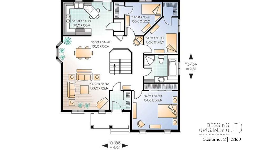 Rez-de-chaussée - Plan de maison 1 étage avec sous-sol non-fini, 3 chambres, vestibule fermé, coin bureau, garde-manger - Sauternos 2