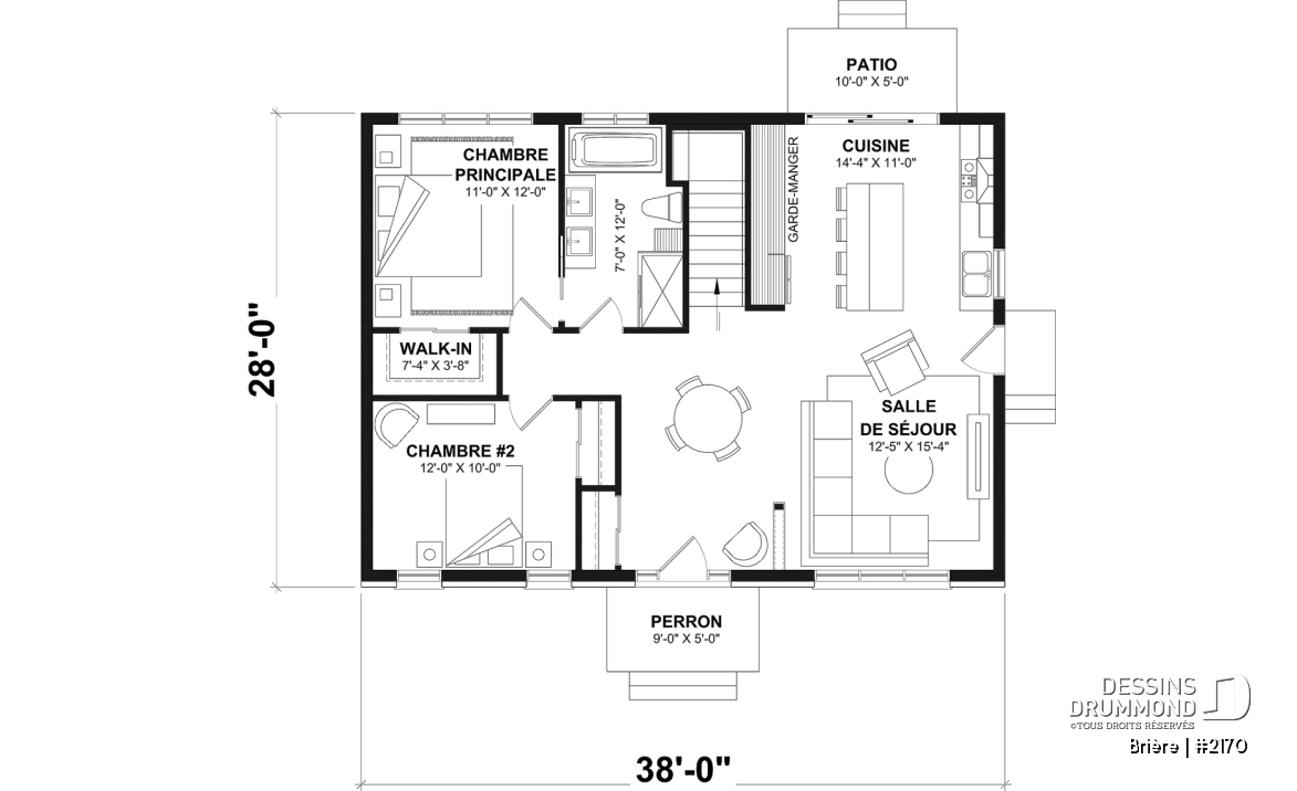 Rez-de-chaussée - 2170 Plan de plain-pied abordable, 2 à 4 chambres, rangement à la cuisine, sous-sol aménagé optionnel ($) - Brière