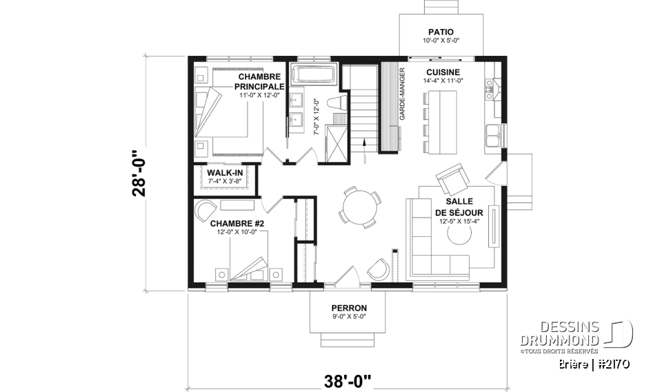 Rez-de-chaussée - 2170 Plan de plain-pied abordable, 2 à 4 chambres, rangement à la cuisine, sous-sol aménagé optionnel ($) - Brière