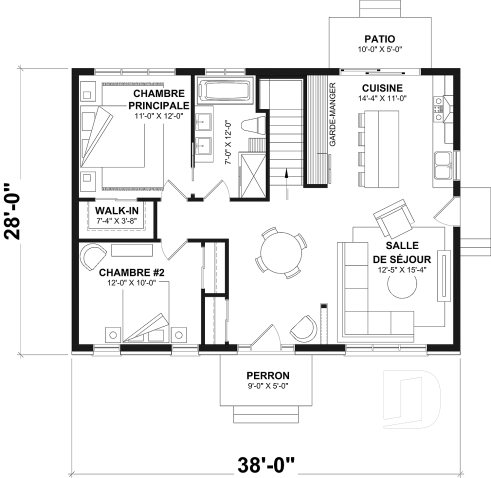Rez-de-chaussée - 2170 Plan de plain-pied abordable, 2 à 4 chambres, rangement à la cuisine, sous-sol aménagé optionnel ($) - Brière