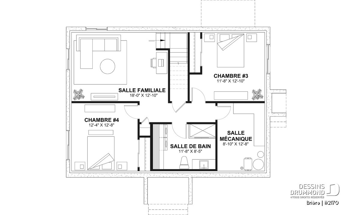 Sous-sol aménagé (Optionel $) - 2170 Plan de plain-pied abordable, 2 à 4 chambres, rangement à la cuisine, sous-sol aménagé optionnel ($) - Brière