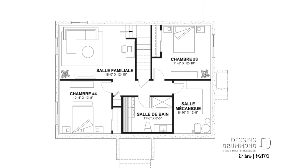 Sous-sol aménagé (Optionel $) - 2170 Plan de plain-pied abordable, 2 à 4 chambres, rangement à la cuisine, sous-sol aménagé optionnel ($) - Brière