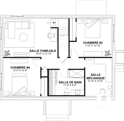 Sous-sol aménagé (Optionel $) - 2170 Plan de plain-pied abordable, 2 à 4 chambres, rangement à la cuisine, sous-sol aménagé optionnel ($) - Brière