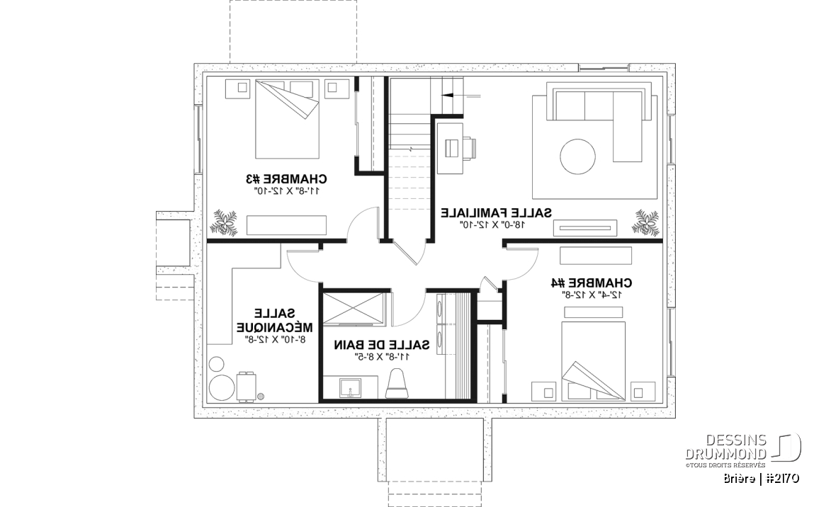 Sous-sol aménagé (Optionel $) - 2170 Plan de plain-pied abordable, 2 à 4 chambres, rangement à la cuisine, sous-sol aménagé optionnel ($) - Brière