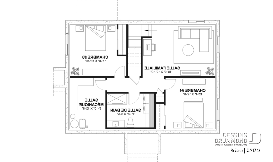 Sous-sol aménagé (Optionel $) - 2170 Plan de plain-pied abordable, 2 à 4 chambres, rangement à la cuisine, sous-sol aménagé optionnel ($) - Brière