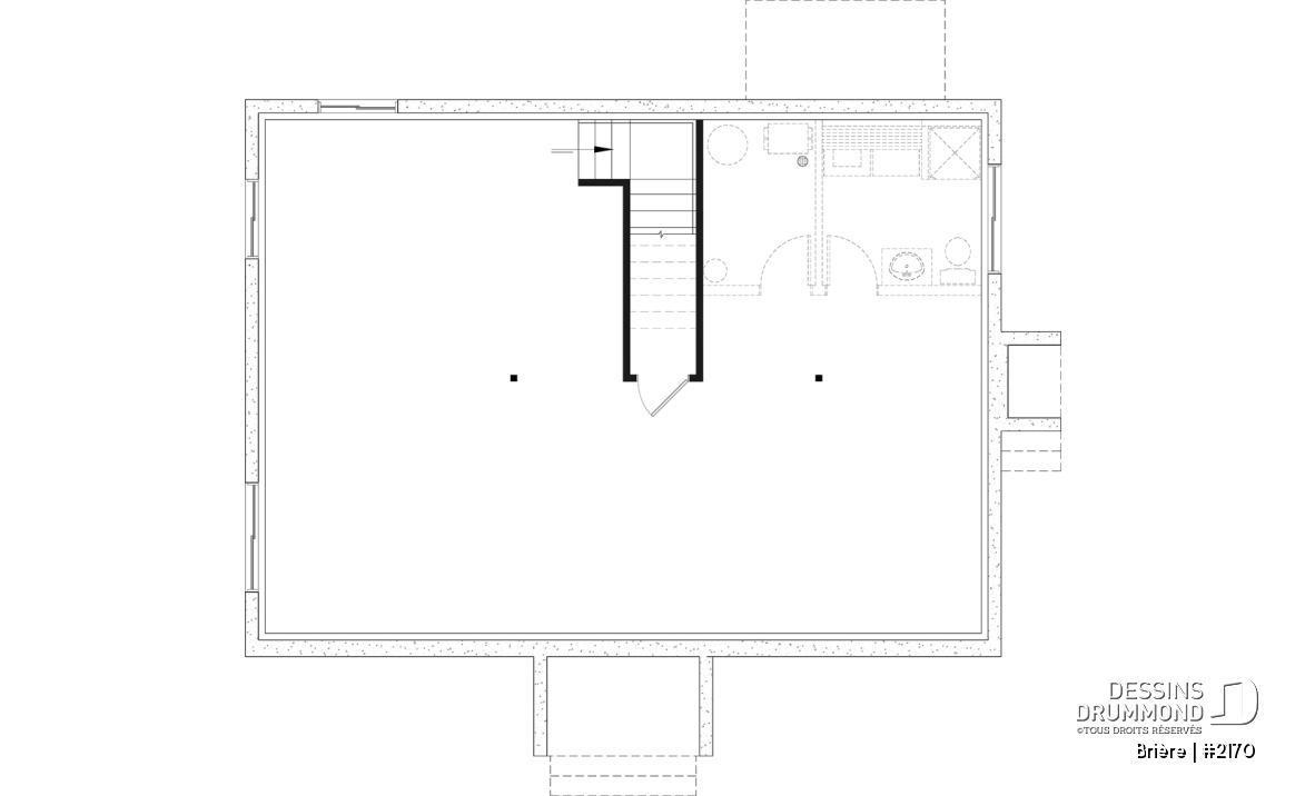 Sous-sol aménageable - 2170 Plan de plain-pied abordable, 2 à 4 chambres, rangement à la cuisine, sous-sol aménagé optionnel ($) - Brière