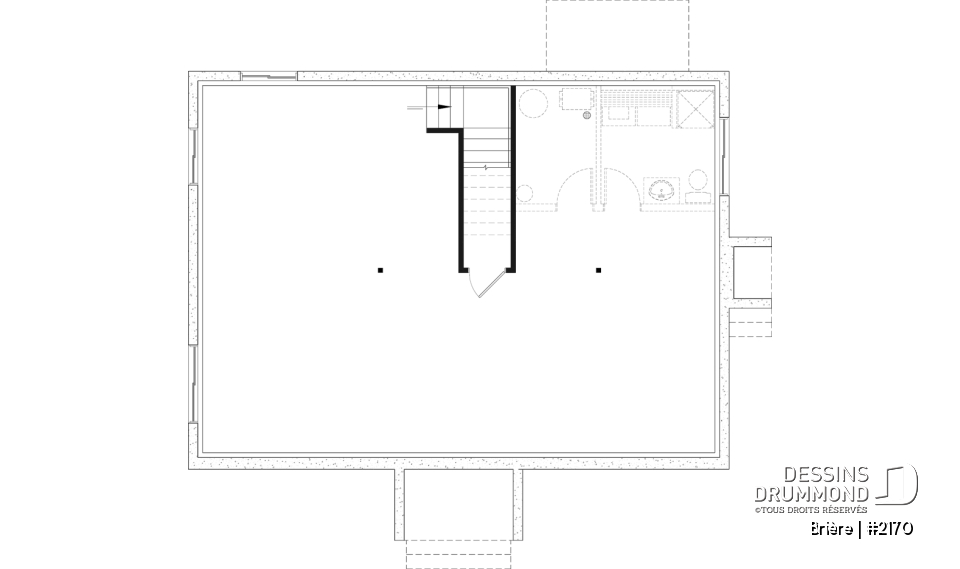 Sous-sol aménageable - 2170 Plan de plain-pied abordable, 2 à 4 chambres, rangement à la cuisine, sous-sol aménagé optionnel ($) - Brière